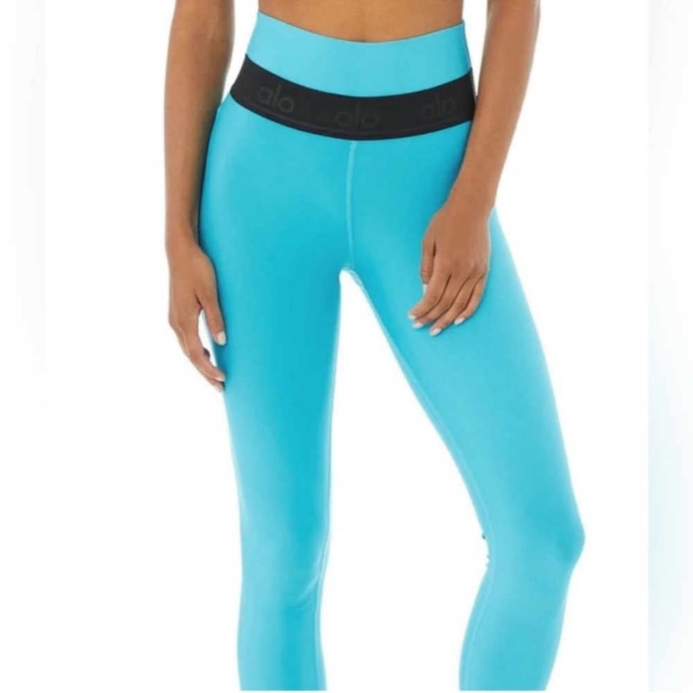 ALO Airlift Turquoise Leggings MATCHING SET with Black Waistband
